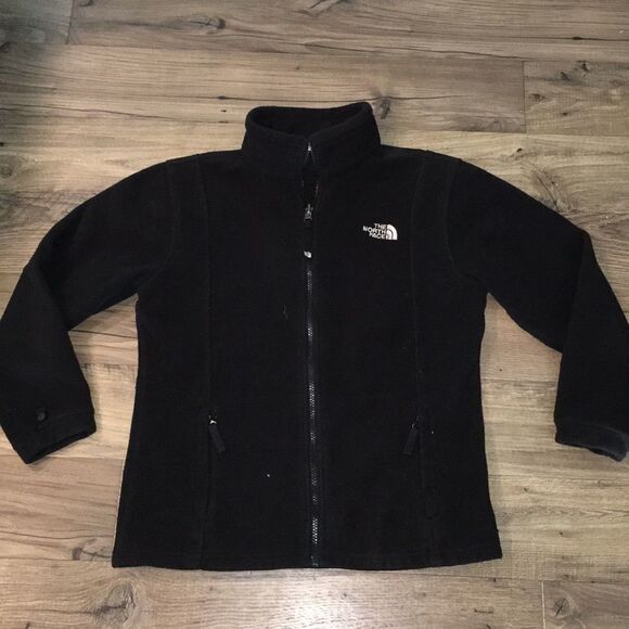 Black North Face fleece zipper jacket girls L - Picture 1 of 4